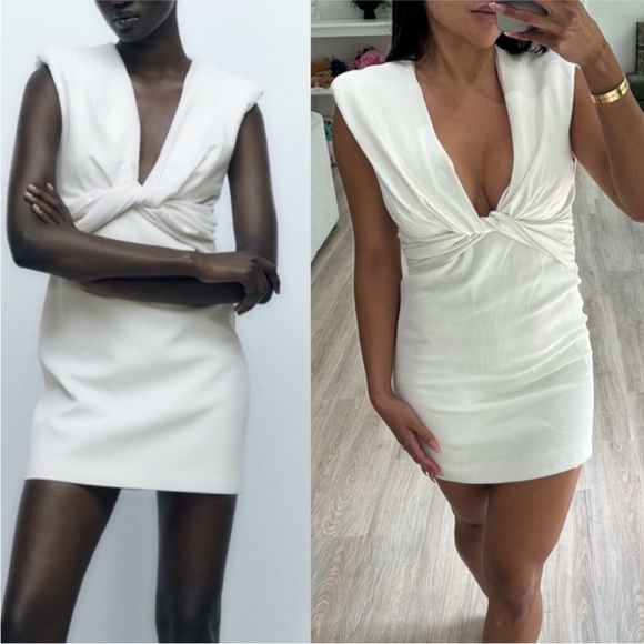 Zara Dresses & Skirts - Zara Elegant White Twist-Front Dress